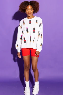 Fashion Queen Of Sparkles , Black, Gold Lipstick Sweatshirt White