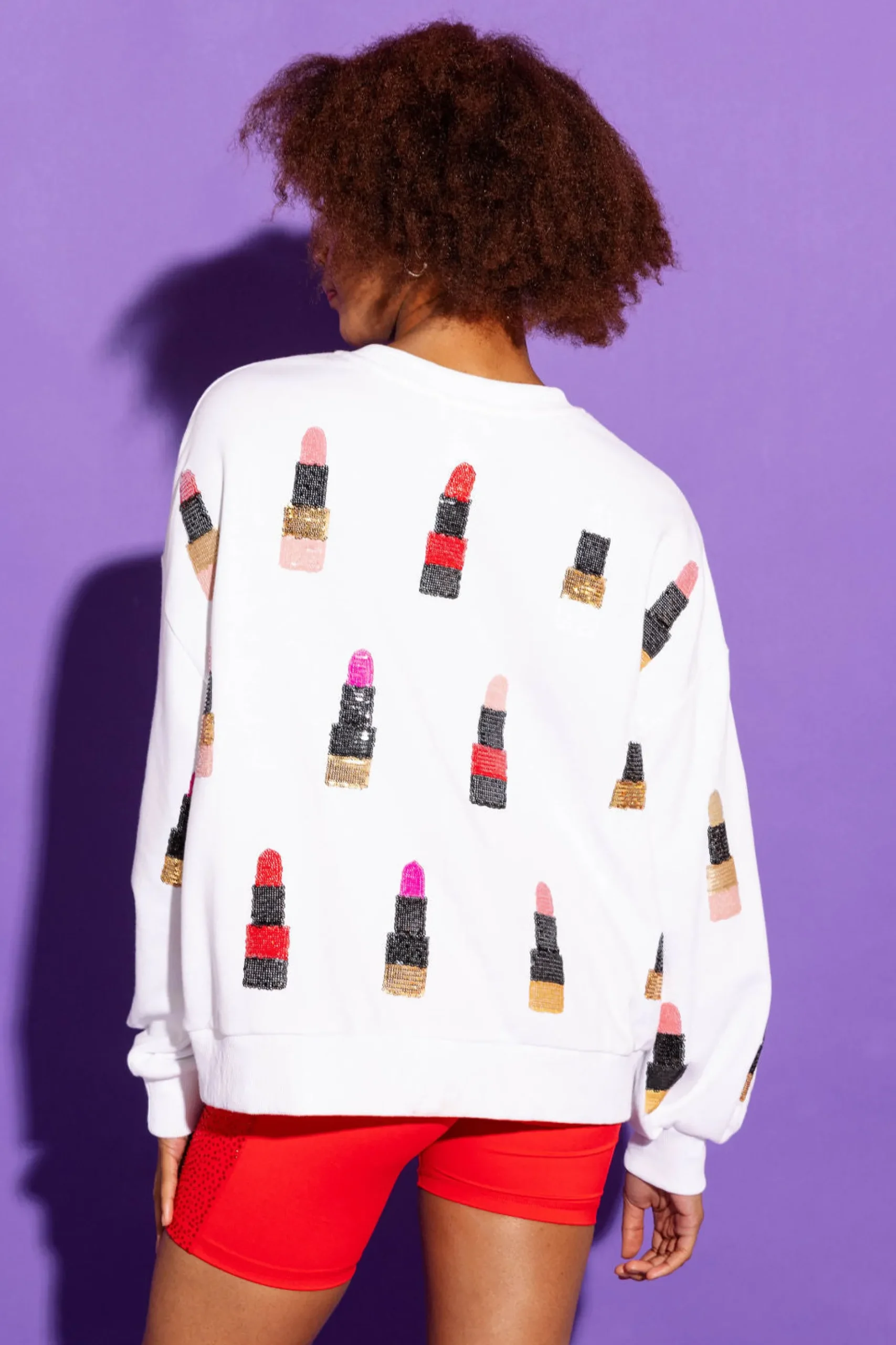 Fashion Queen Of Sparkles , Black, Gold Lipstick Sweatshirt White