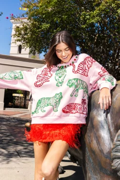 Best Queen Of Sparkles , Green & Red Tiger Sweatshirt Pink