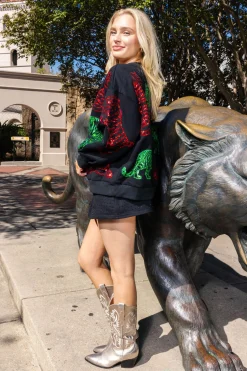 Online Queen Of Sparkles , Green & Red Tiger Sweatshirt Black