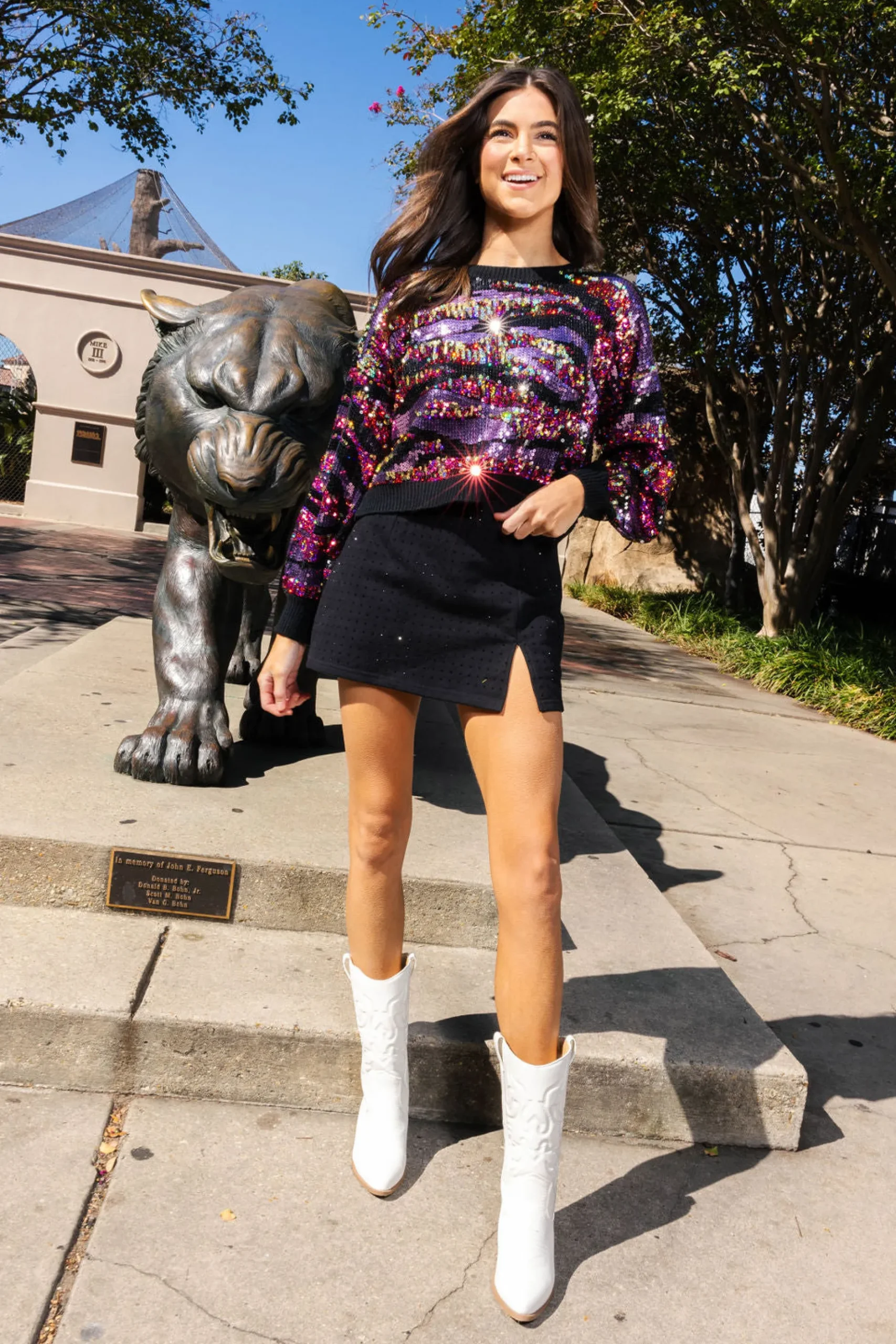 Clearance Queen Of Sparkles , Pink & Purple Sequin Tiger Print Sweater Black