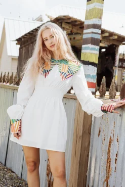 Clearance Queen Of Sparkles Abstract Sequin Collar Cotton Dress White