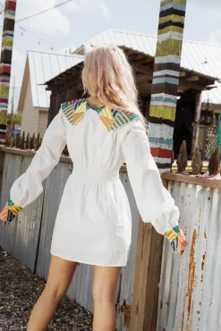 Clearance Queen Of Sparkles Abstract Sequin Collar Cotton Dress White