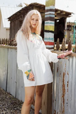 Clearance Queen Of Sparkles Abstract Sequin Collar Cotton Dress White