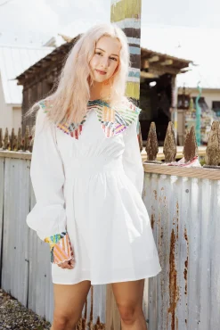 Clearance Queen Of Sparkles Abstract Sequin Collar Cotton Dress White