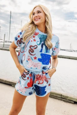 Sale Queen Of Sparkles Animal Shorts Light Blue