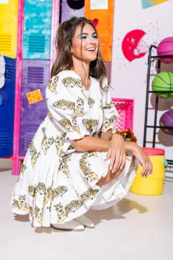 Best Queen Of Sparkles Asymmetrical Tiger Dress White