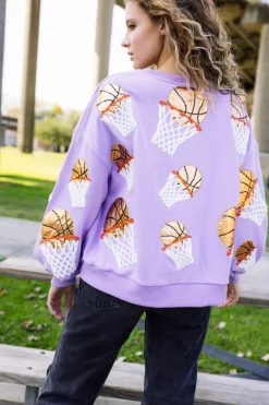 Discount Queen Of Sparkles Basketball Hoop Sweatshirt Lavender