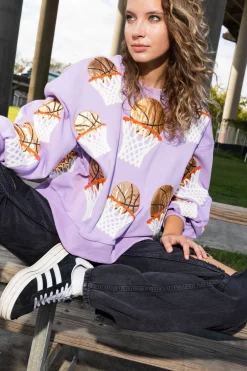 Discount Queen Of Sparkles Basketball Hoop Sweatshirt Lavender