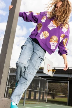 Shop Queen Of Sparkles Basketball Hoop Sweatshirt Purple