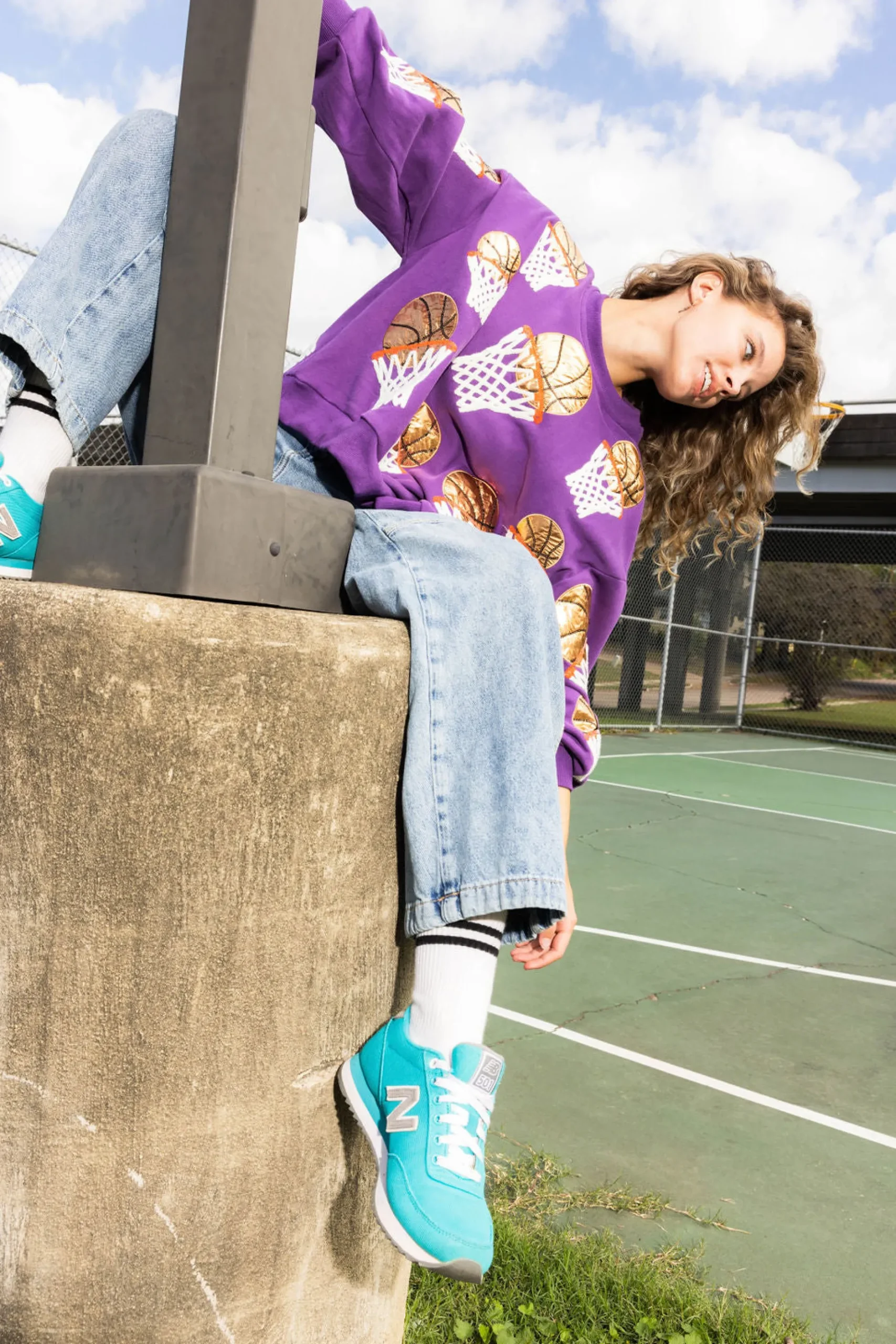 Shop Queen Of Sparkles Basketball Hoop Sweatshirt Purple