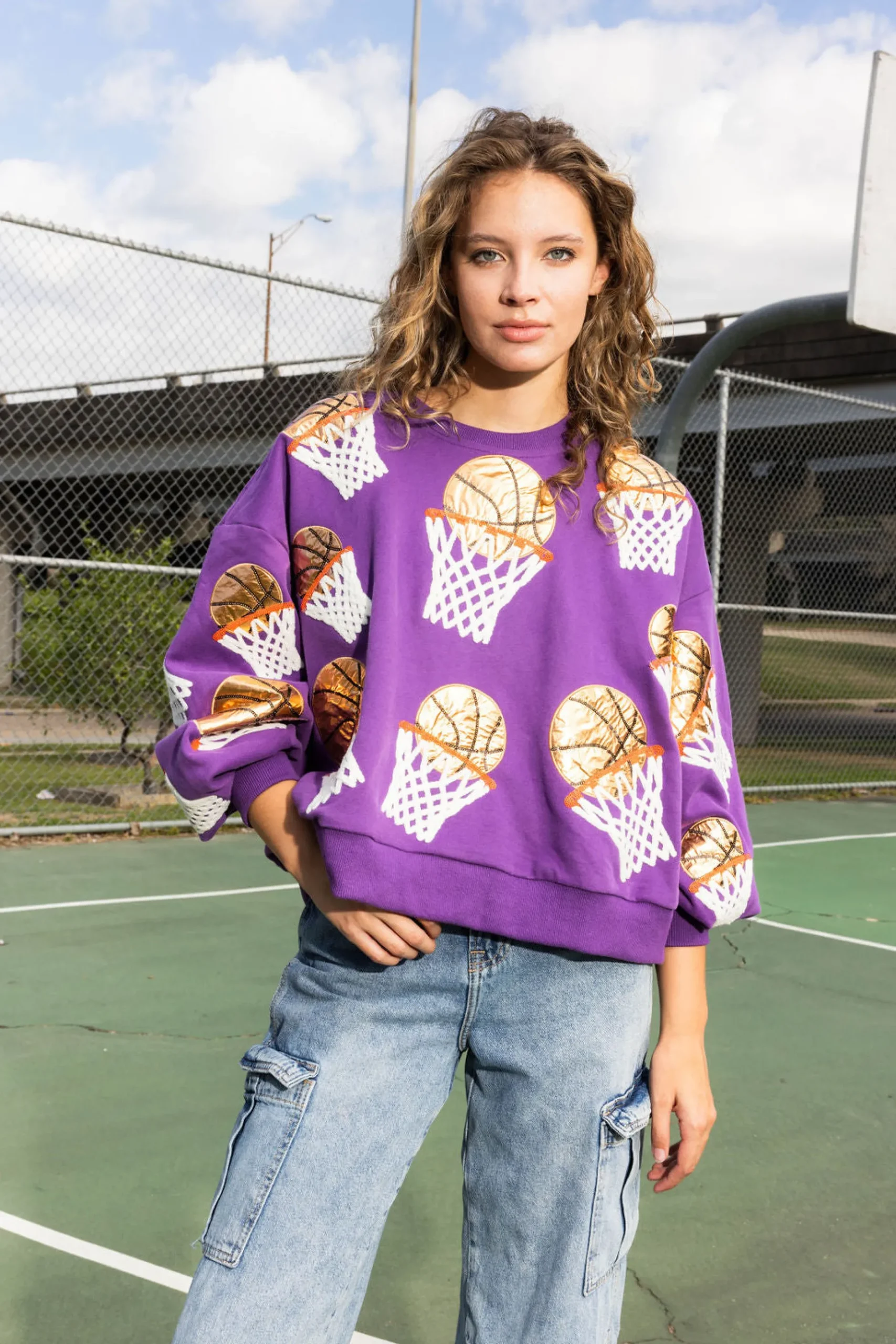 Shop Queen Of Sparkles Basketball Hoop Sweatshirt Purple