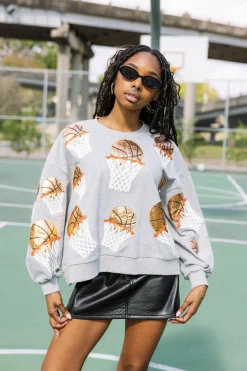 Cheap Queen Of Sparkles Basketball Hoop Sweatshirt Grey