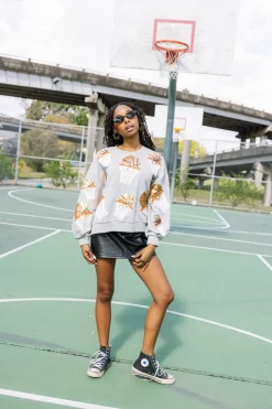 Cheap Queen Of Sparkles Basketball Hoop Sweatshirt Grey