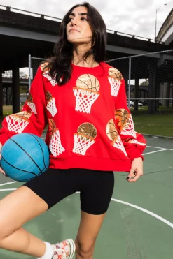 Store Queen Of Sparkles Basketball Hoop Sweatshirt Red