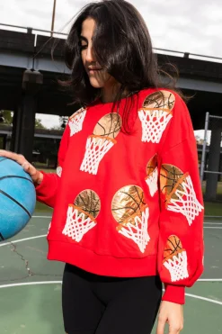 Store Queen Of Sparkles Basketball Hoop Sweatshirt Red