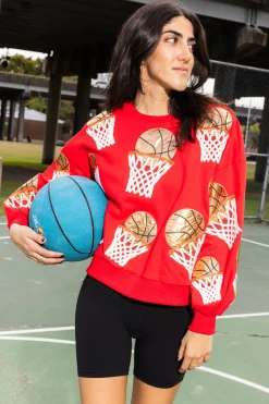 Store Queen Of Sparkles Basketball Hoop Sweatshirt Red