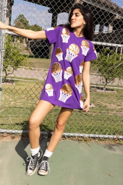 Clearance Queen Of Sparkles Basketball Hoop Tee Dress Purple