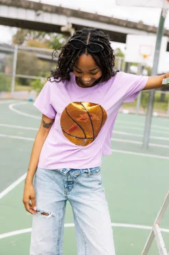Discount Queen Of Sparkles Basketball Tee Lavender