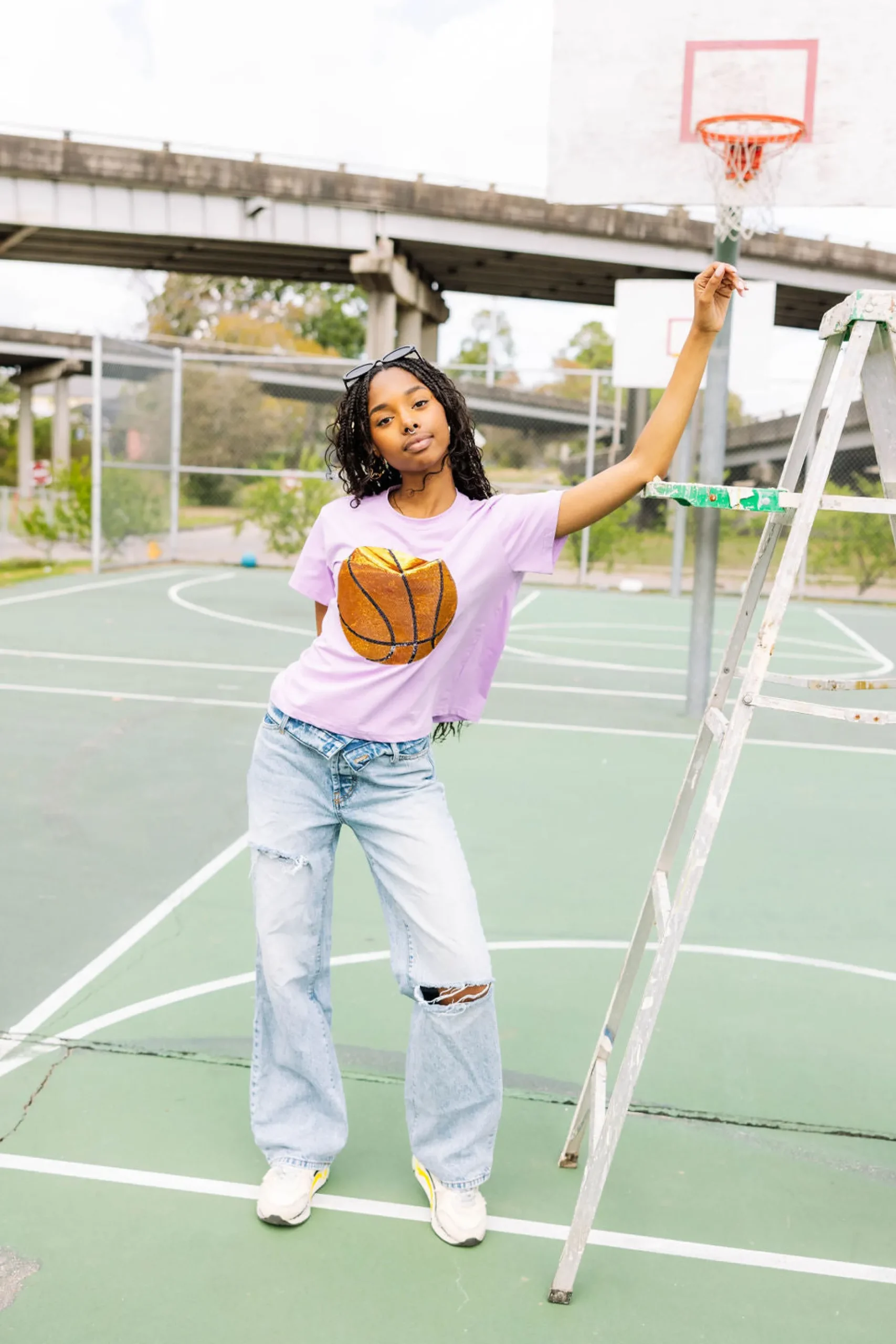 Discount Queen Of Sparkles Basketball Tee Lavender