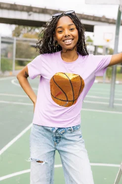 Discount Queen Of Sparkles Basketball Tee Lavender