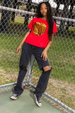 Sale Queen Of Sparkles Basketball Tee Red