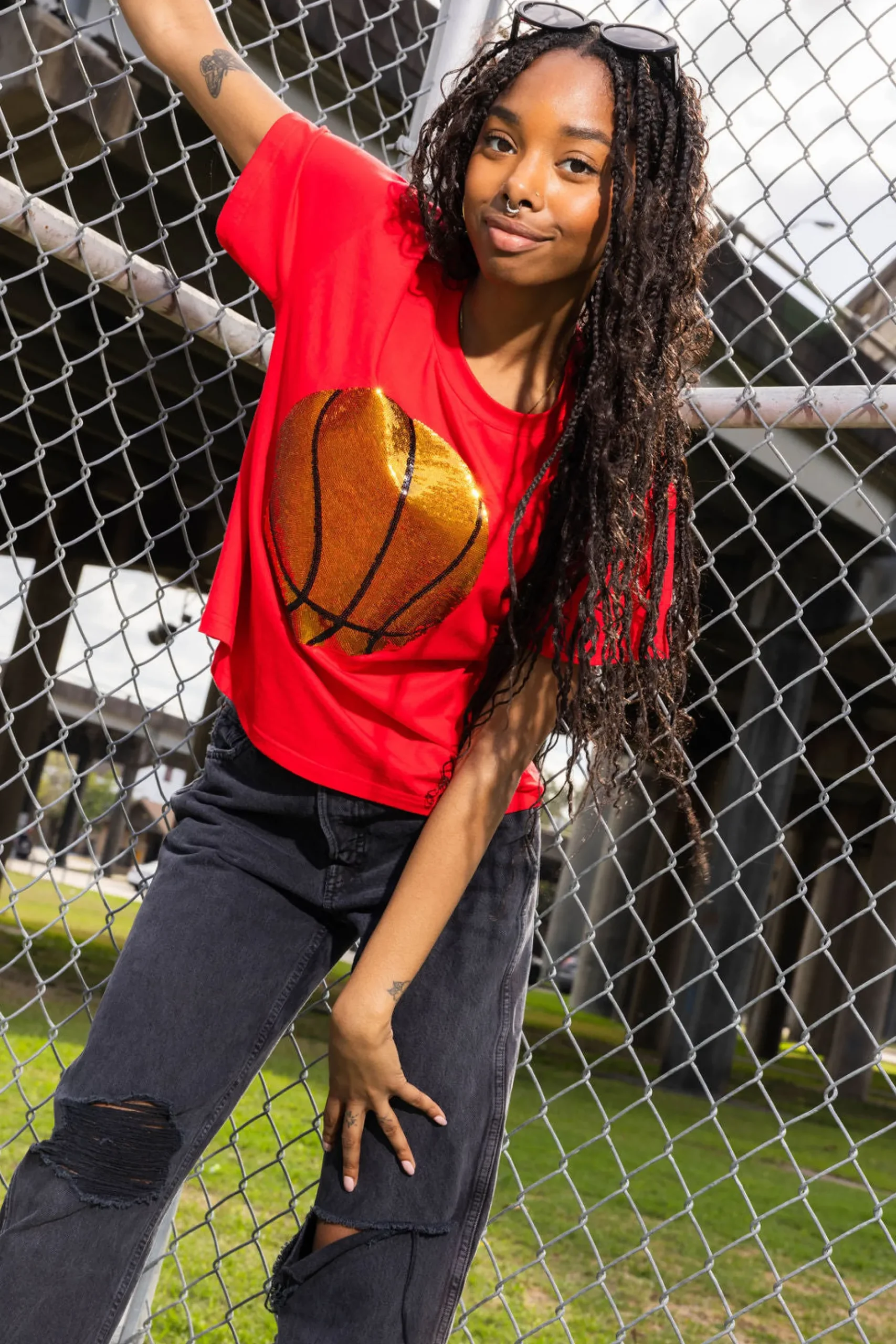 Sale Queen Of Sparkles Basketball Tee Red