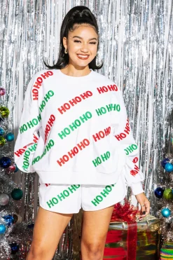 Flash Sale Queen Of Sparkles Beaded 'Ho Ho Ho' Scatter Short White