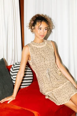 Sale Queen Of Sparkles Beige & Gold Rhinestone Dress
