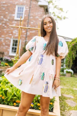 Discount Queen Of Sparkles Beige Beetle Dress