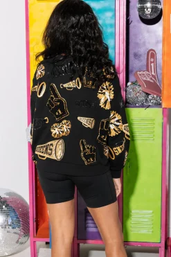 New Queen Of Sparkles Black & Gold Cheers Queen Icon Sweatshirt