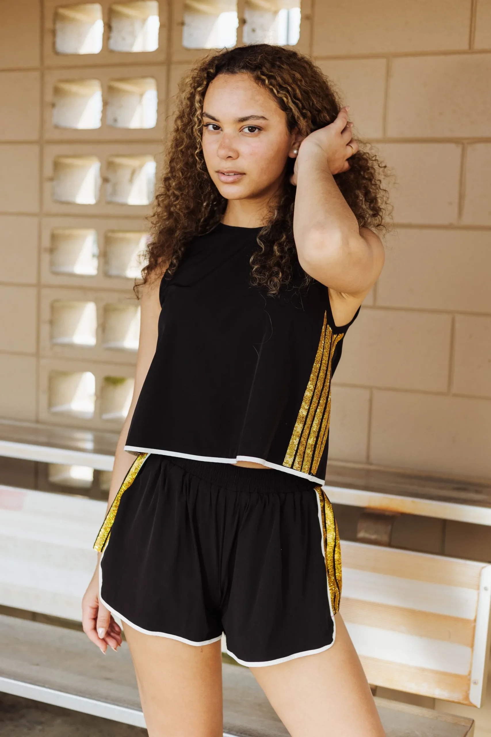Online Queen Of Sparkles Black & Gold Side Active Short