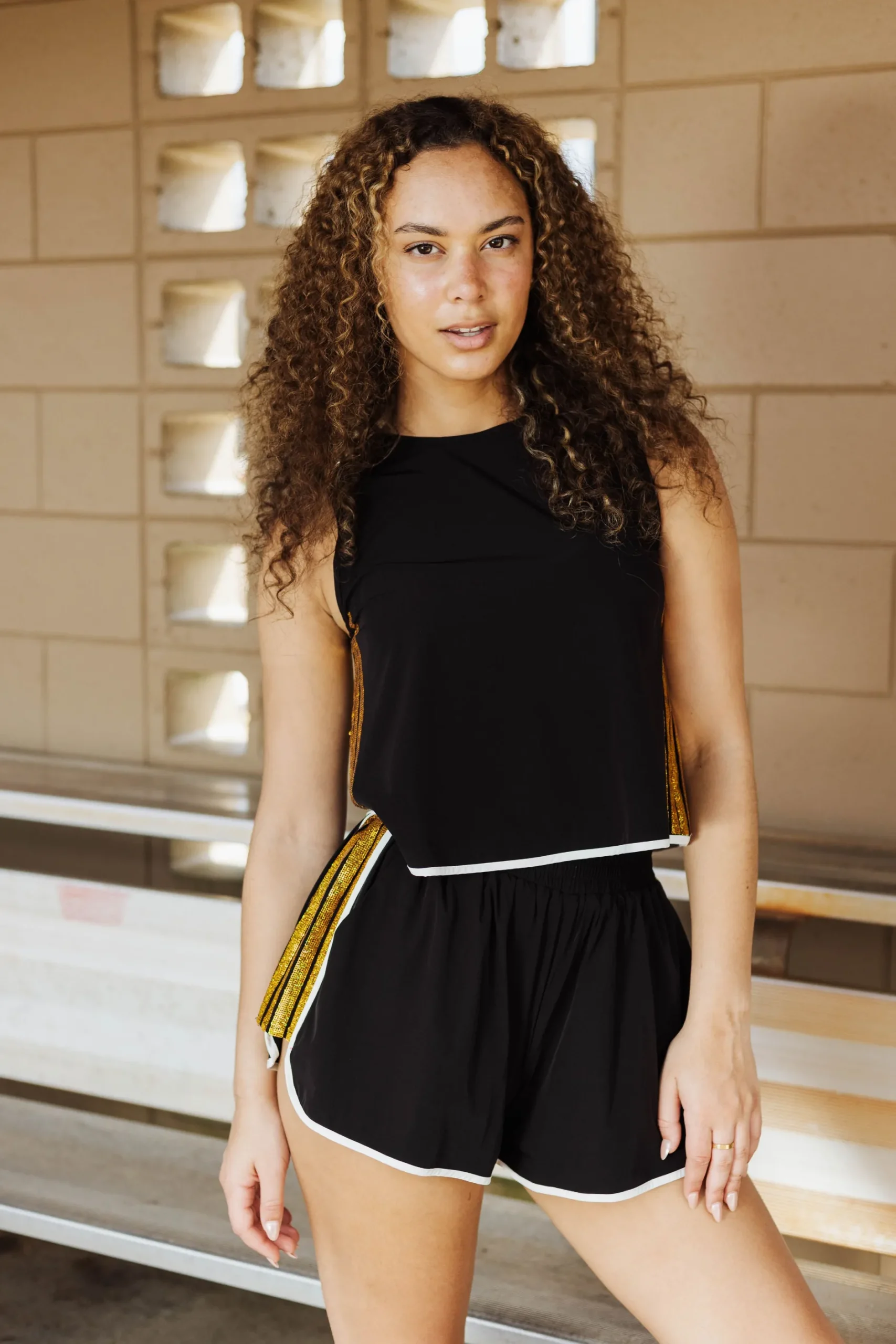 Online Queen Of Sparkles Black & Gold Side Active Short