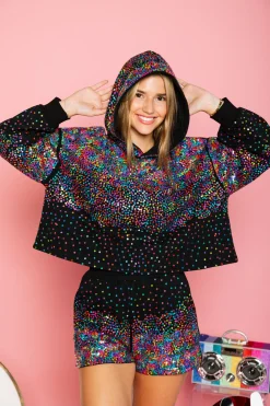 Flash Sale Queen Of Sparkles Black & Rainbow Hoody Sequin Scattered Sweatshirt