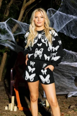 Flash Sale Queen Of Sparkles Black & White Butterfly Skeleton Short