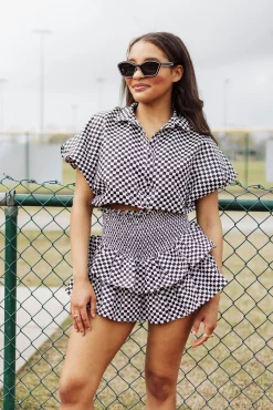 Online Queen Of Sparkles Black & White Checkered Bubble Top Black/White