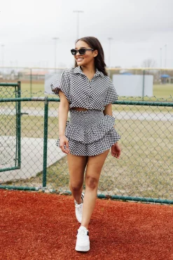 Online Queen Of Sparkles Black & White Checkered Bubble Top Black/White