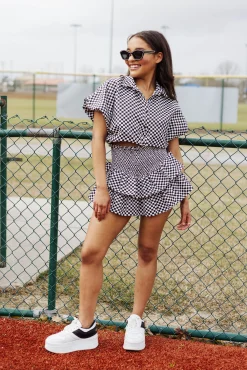 Flash Sale Queen Of Sparkles Black & White Checkered Bubble Top Black/White