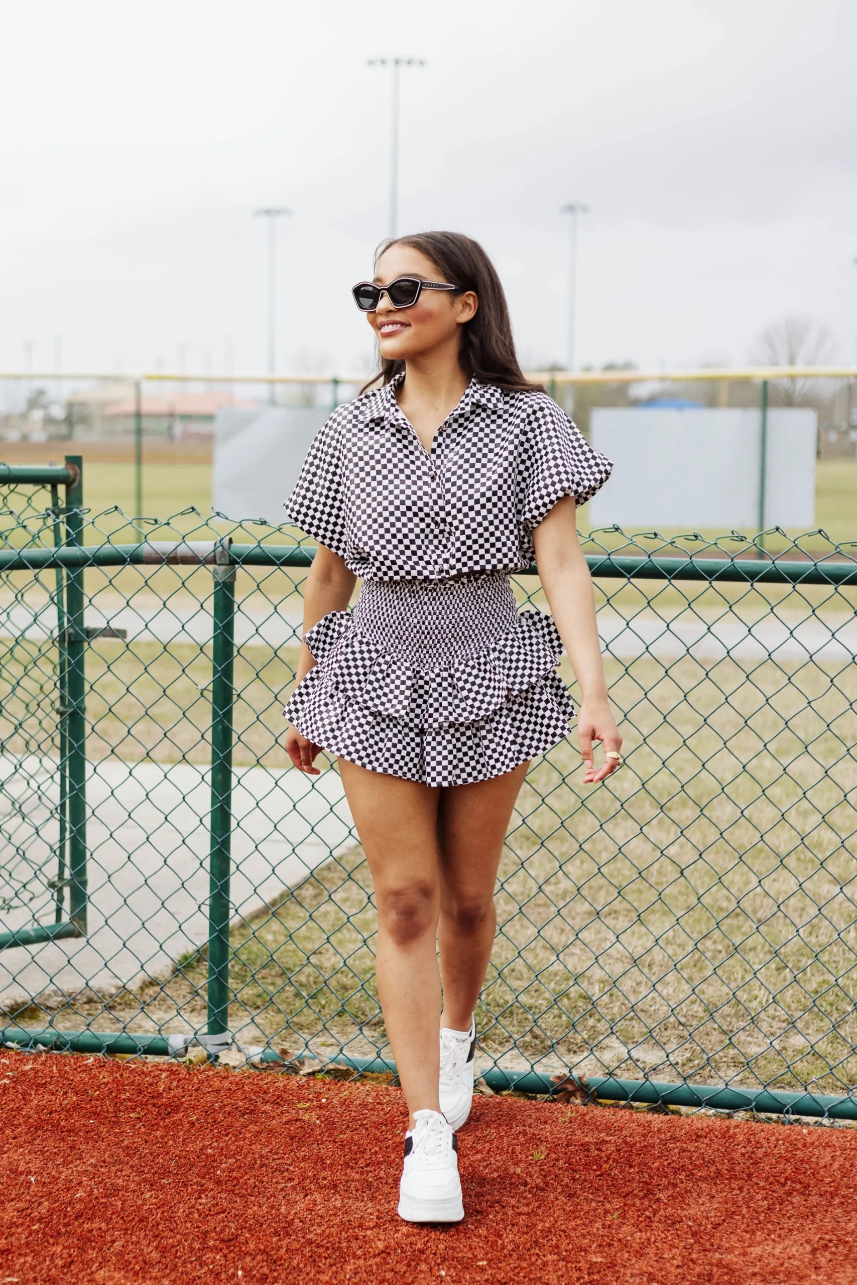 Flash Sale Queen Of Sparkles Black & White Checkered Bubble Top Black/White