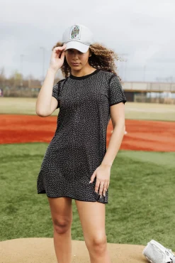 Cheap Queen Of Sparkles Black Active Rhinestone Tee Dress Sp231344