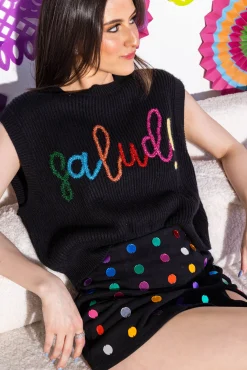 Shop Queen Of Sparkles Black Glitter Script Salud! Sweater Tank
