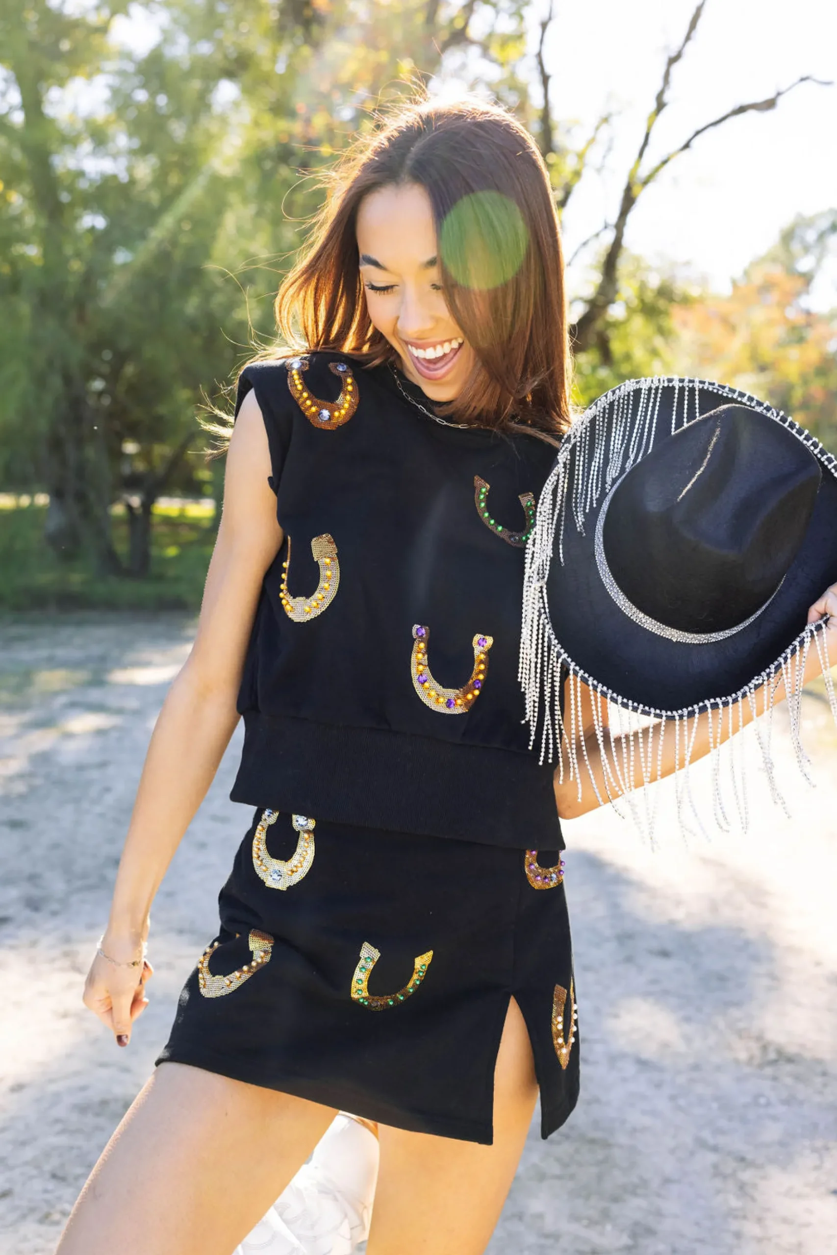 Cheap Queen Of Sparkles Black Horseshoe Skort