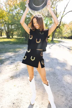 Cheap Queen Of Sparkles Black Horseshoe Skort