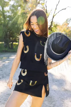 Online Queen Of Sparkles Black Horseshoe Skort