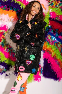 Clearance Queen Of Sparkles Black Icon Oversized Puffer