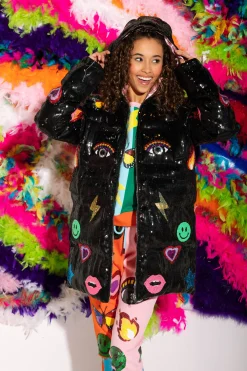 Clearance Queen Of Sparkles Black Icon Oversized Puffer