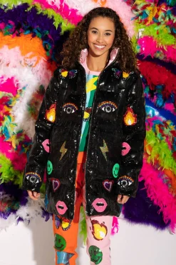 Clearance Queen Of Sparkles Black Icon Oversized Puffer