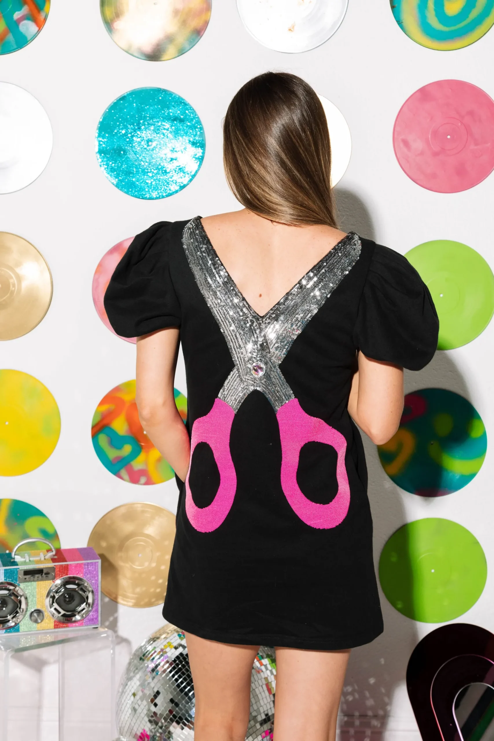 Flash Sale Queen Of Sparkles Black Mega Scissor Poof Sleeve Dress