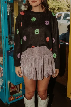 Flash Sale Queen Of Sparkles Black Neon Smiley Sweater