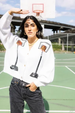 Fashion Queen Of Sparkles Black 'Queen Of The Court' Cardigan White